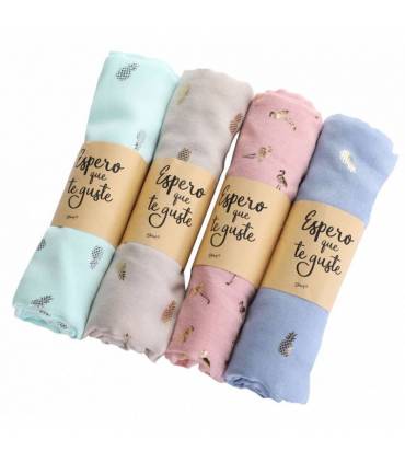 PAÑUELO PIÑAS Y FLAMENCOS CON PRESENTACIÓN KRAFT