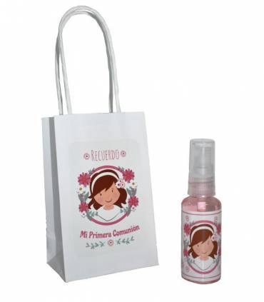 BOTE PERFUME ROSAS COMUNION NIÑA + BOLSA