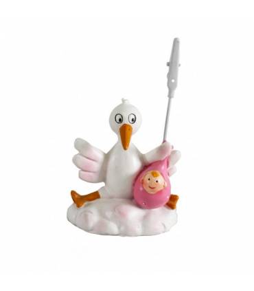 PINZA PORTAFOTOS CERÁMICA CIGÜEÑA ROSA