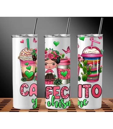 TERMO frida VASO TUMBLER  cafecito y chisme