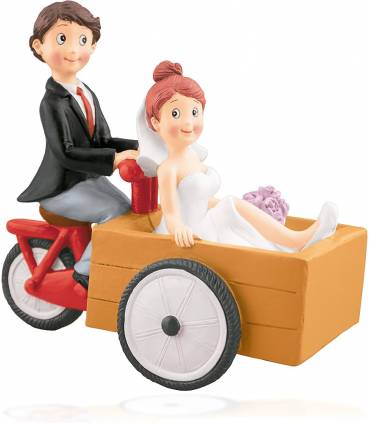 FIGURA NOVIOS EN TRICICLO CARETILLA