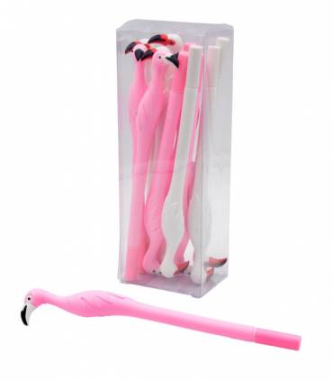 CAJA 12 BOLIGRAFOS FLAMENCOS ROSA/BLANCO