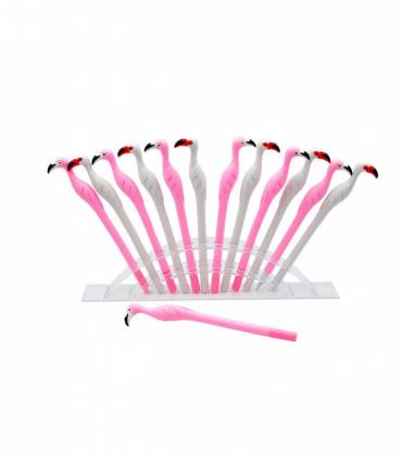 CAJA 12 BOLIGRAFOS FLAMENCOS ROSA/BLANCO